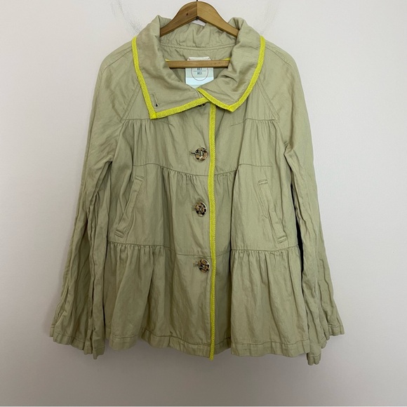 Anthropologie Jackets & Blazers - Anthropologie Hei Hei Khaki Brown Yellow Detail Tiered Crinkle Light Jacket Top